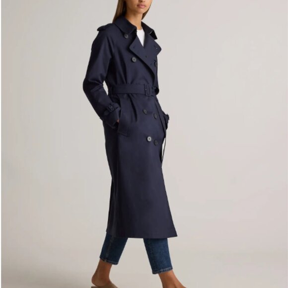 Quince Comfort Stretch Long Trench Coat Navy Blue XS - Picture 2 of 16